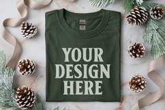 Gildan 5000 Forest Green Folded Christmas Mockup, G5000 mock Product Image 1