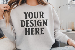 Gildan 18000 Ash Mockup , Crewneck Sweatshirt Boho Mock-up Product Image 1