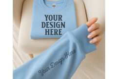 Gildan 18000 Light Blue Sleeve Sweatshirt Mockup Product Image 1