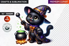 Halloween Black cat Clipart, halloween clipart, wizard PNG Product Image 1