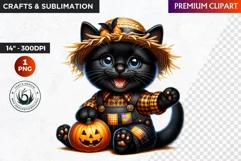 Halloween Black cat Clipart, halloween clipart, scarecrow Product Image 1