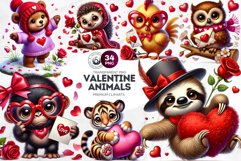 Valentine&#039;s day Animals Clipart set, Valentines day PNG,Love Product Image 1