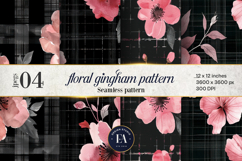 Black Pink Floral Gingham | Checkered floral pattern Product Image 1