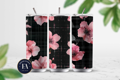 Black Pink Floral Gingham | Checkered floral pattern Product Image 2