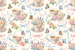 Watercolor seamless Floral Teacups repeat pattern Mother's D Product Image 1