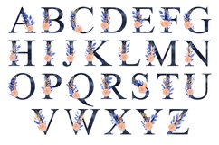 Watercolor Navy Blue Floral Alphabet Clip Art Product Image 2