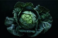 Fresh green savoy cabbage laying on black background Product Image 1