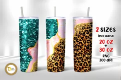 Turquoise Glitter Leopard Print | 20 & 3o Oz Skinny Tumbler Product Image 1
