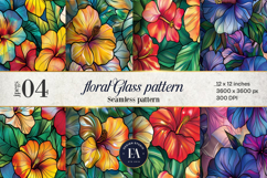 Floral Stained Glass Digital Paper, Suncatcher Pattern Product Image 1