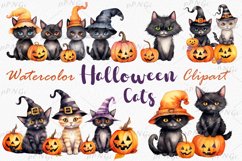 Spooky Halloween Kittens - Watercolor Clipart: Adorable Product Image 1