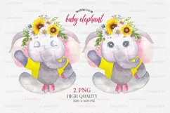 Baby Elephant, Girl Elephant with Sunflowers Sublimation PNG Product Image 1
