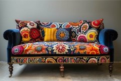 Vibrant ethnic patterned sofa on neutral backdrop Product Image 1