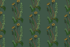 Botanical floral seamless pattern with dandelion in green bg Product Image 1