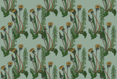 Botanical floral seamless pattern with dandelion in green bg Product Image 1