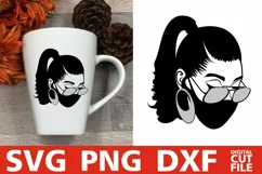 Afro Woman in Mask svg, Glasses svg, Ponytail svg, Melanin Product Image 1