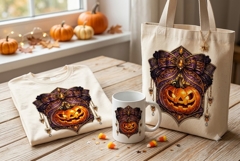 Gothic Halloween Pumpkin PNG, Purple Bow Jack O Lantern Subl Product Image 1