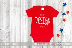 Red Baby bodysuit onesie patriotic mockup flat lay