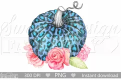Leopard pumpkin and watercolor flowers sublimation design Product Image 1