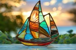 Stained Glass Sailboat Background Wallpaper Product Image 1