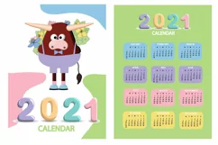 Calendar 2021. Cute design. Symbol of the year bull or ox. J Product Image 2
