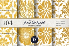 Gold Retro Floral Block Print | Geometric Floral Pattern Product Image 1