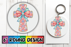 Cozy Circle Keychain Design PNG, Flower Cross Product Image 1