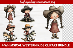 4 Whimsical Western Kids Clipart | Cute Cowboy &amp; Cowgirl PNG Product Image 1