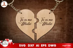 French Valentine's Day Keychain | Laser Cut | Glowforge Product Image 1