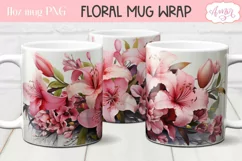 PInk Lily flowers mug wrap design sublimation PNG Product Image 1