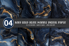 Navy Gold Agate Marble Digital Paper Product Image 1
