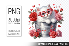 Valentine&#039;s Cat in Bucket, Animal Graphic For Crafts Product Image 1