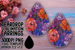 Colorful Floral Teardrop Earring Sublimation PNG Product Image 1