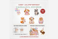 Candy Lollipop Birthday Animals PNG Clipart, Cute Pastel Product Image 7