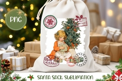 Vintage Christmas Tree Santa Sack, Winter Gift Bag Print Product Image 1