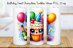 Birthday Food Character Tumbler Wrap PNG 20 oz Product Image 1