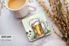 Irish Beer Mug with Clover Square Coaster PNG Sublimation De Product Image 1