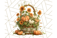 Pumpkin Clipart with Fall Flowers PNG Autumn Illustration Product Image 3