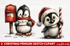 Christmas Penguin Sketch Clipart | Hand-Drawn Holiday Product Image 1