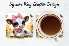 Flowers &amp; Cow Mug coaster | Coaster | Sublimation Design Product Image 1