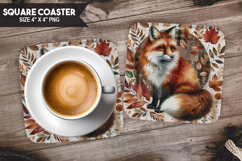 Cute Fox, Holiday Themes, Buffalo Plaid Square Coaster PNG Product Image 1