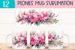 Watercolor peony mug wraps for Sublimation BUNDLE PNG Product Image 13