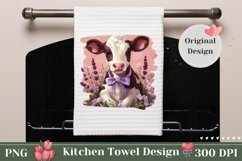 Cute Cow Kitchen Towel Design, Floral Dish Towel Sublimation Product Image 1