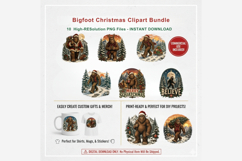 Bigfoot Christmas Clipart Bundle, Sasquatch Christmas PNG Product Image 5