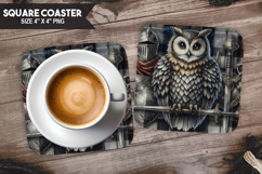 Cute Owl, Fantasy &amp; Whimsy, Buffalo Plaid Square Coaster PNG Product Image 1