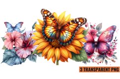 Watercolor Butterflies With Flowers Clipart PNG , Product Image 1
