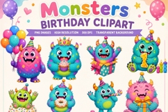 Monsters Birthday Clipart | 12 PNG Cute Monster Party Product Image 1