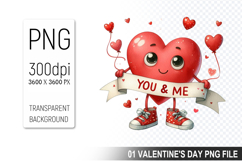 Watercolor Valentine Heart Character Clipart PNG Bundle Product Image 14