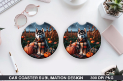 Halloween Dog Car Coaster Sublimation| Halloween Coaster PNG Product Image 1