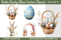 Boho Dusty Blue Easter Clipart Bundle PNG Product Image 12