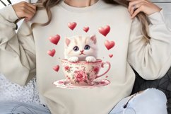 Watercolor Valentine Cat Love Clipart PNG Product Image 1